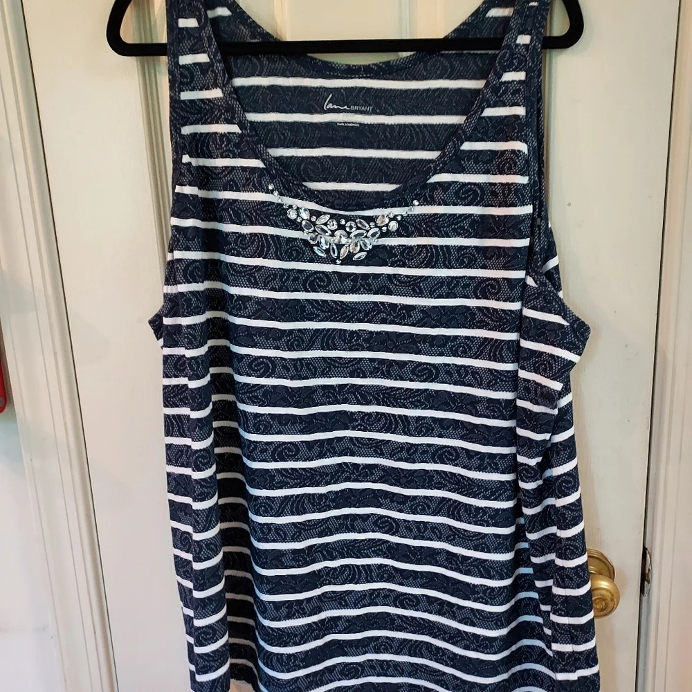 Lane Bryant Navy Blue Bedazzled Neckline in Size 26/28